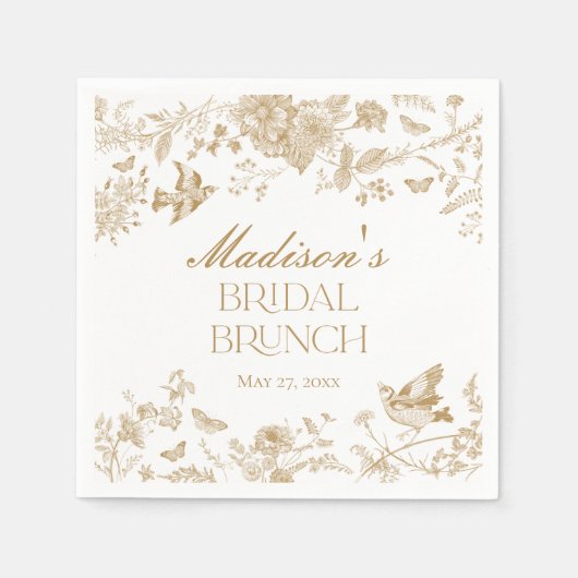 金ゴールドトイレデジュイヴィンテージフローラブライダルブランチ スタンダードカクテルナプキン (正面)