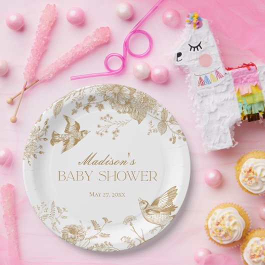 金ゴールドトイレデジュイヴィンテージフローラベビーシャワー ペーパープレート (パーティー)
