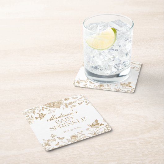 金ゴールドトイレデジュイヴィンテージフローラベビー散布 スクエアペーパーコースター (インサイチュ)