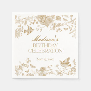 金ゴールドトイレデジュイヴィンテージフローラ誕生日パーティー スタンダードカクテルナプキン