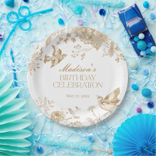 金ゴールドトイレデジュイヴィンテージフローラ誕生日パーティー ペーパープレート (パーティー)