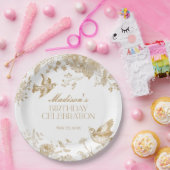 金ゴールドトイレデジュイヴィンテージフローラ誕生日パーティー ペーパープレート (パーティー)