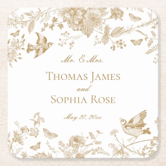 金ゴールドトイレデジュイヴィンテージフローラ スクエアペーパーコースター (正面)