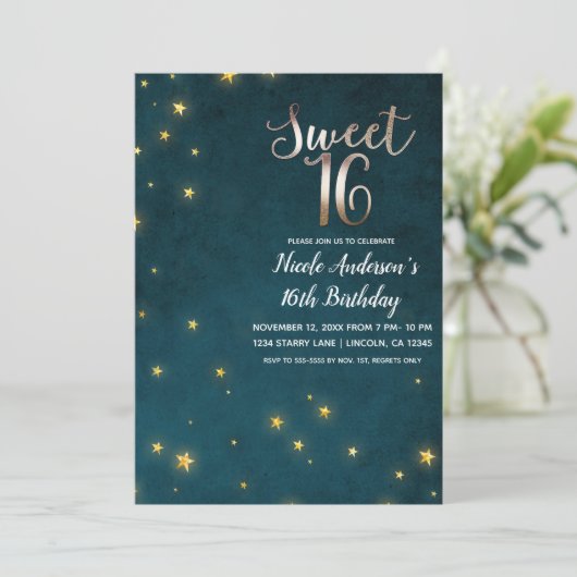 金ゴールドトゥインクルスターズシアルスカイスウィート16パーティー 招待状 (スタンド正面)