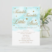 金ゴールドトゥインクルスターズ&ブルースカイクラウドベビーシャワー 招待状 (スタンド正面)