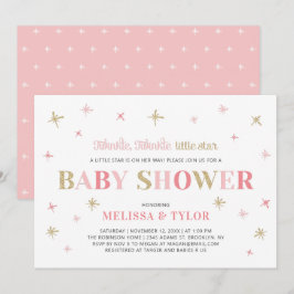 金ゴールドトゥインクルトゥインクルリトルスターガールベビーシャワー 招待状