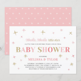 金ゴールドトゥインクルトゥインクルリトルスターガールベビーシャワー 招待状