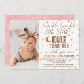 金ゴールドトゥインクルトゥインクルリトルスターフォト誕生日 招待状 (正面/裏面)