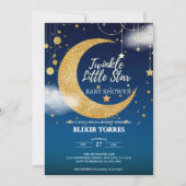 金ゴールドトゥインクルリトルスタードリーミー赤ちゃんシャワー 招待状 (正面)