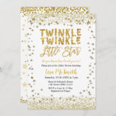 金ゴールドトゥインクルリトルスターベビーシャワー 招待状 (正面/裏面)