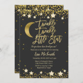 金ゴールドトゥインクルリトルスターベビーシャワー 招待状 (正面/裏面)