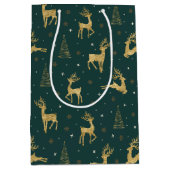 金ゴールドトナカイのクリスマスツリーパターンID853 ミディアムペーパーバッグ (正面)