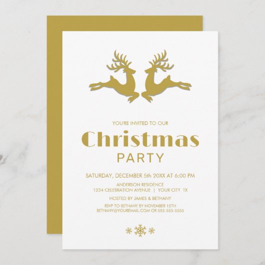 金ゴールドトナカイのクリスマスパーティー 招待状 (正面/裏面)