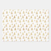 金ゴールドトナカイの木のパターン ラッピングペーパーシート (正面2)