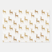 金ゴールドトナカイの木のパターン ラッピングペーパーシート (正面)