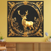 金ゴールドトナカイ金ゴールド及び黒色装飾枠 キャンバスプリント (インサイチュ (リビング))