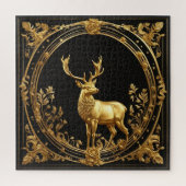 金ゴールドトナカイ金ゴールド及び黒色装飾枠 ジグソーパズル (縦)