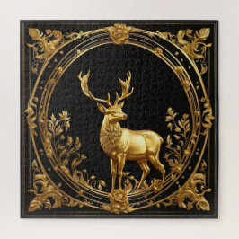 金ゴールドトナカイ金ゴールド及び黒色装飾枠 ジグソーパズル