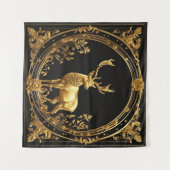 金ゴールドトナカイ金ゴールド及び黒色装飾枠 タペストリー (正面(横))