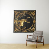 金ゴールドトナカイ金ゴールド及び黒色装飾枠 タペストリー (インサイチュ(横))