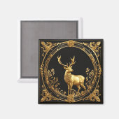 金ゴールドトナカイ金ゴールド及び黒色装飾枠 マグネット (正面/裏面)