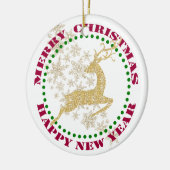 金ゴールドトナカイ雪片テンプレート セラミックオーナメント (左)