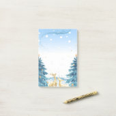 金ゴールドトナカイ青い松 ポストイット (デスク上)