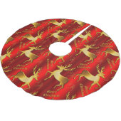 金ゴールドトナカイ・メリークリスマス・レッド ブラッシュドポリエステルツリースカート (アングル)