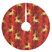 金ゴールドトナカイ・メリークリスマス・レッド ブラッシュドポリエステルツリースカート (正面)