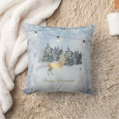 金ゴールドトナカイ,森,ストリングライトの風景 クッション (ブランケット)