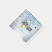 金ゴールドトナカイ,森,ストリングライトの風景 スタンダードカクテルナプキン (角)