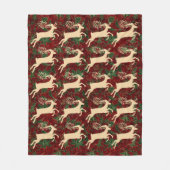 金ゴールドトナカイonヴィンテージフェイクレッドグリーンベルベット フリースブランケット (正面)