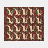 金ゴールドトナカイonヴィンテージフェイクレッドグリーンベルベット フリースブランケット (正面(横))