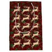 金ゴールドトナカイonヴィンテージフェイクレッドグリーンベルベット ミディアムペーパーバッグ (正面)