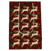 金ゴールドトナカイonヴィンテージフェイクレッドグリーンベルベット ミディアムペーパーバッグ (裏面)