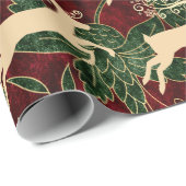 金ゴールドトナカイonヴィンテージフェイクレッドグリーンベルベット ラッピングペーパー (ロールコーナー)