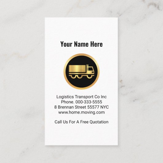 金ゴールドトラック矢印ロジスティクスドライバー 名刺 (裏面)
