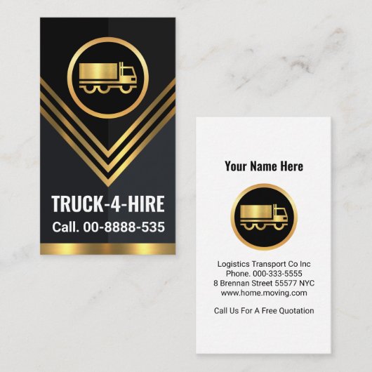 金ゴールドトラック矢印ロジスティクスドライバー 名刺 (正面/裏面)