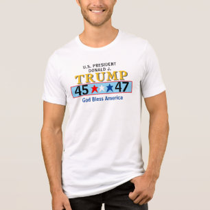 金ゴールドトランプ45 47就任式2025星 トライブレンドTシャツ