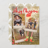 金ゴールドトリプルフォトコラージュクリスマスホリデー シーズンカード (正面/裏面)
