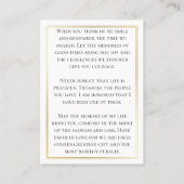 金ゴールドトリムお祝いのライフ祈りの言葉カード 名刺 (裏面)