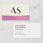 金ゴールドトリムと水玉模様/紫 名刺 (正面/裏面)