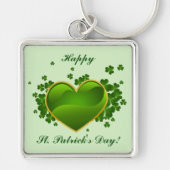 金ゴールドトリムグリーンハートとシャムロック キーホルダー (正面)