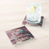 金ゴールドトリムバラ平和彫刻コースター ガラスコースター (アングル)