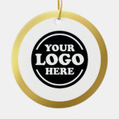 金ゴールドトリムビジネスロゴクリスマスセラミックオーナメント セラミックオーナメント (正面)