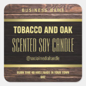 金ゴールドトリム木造の香り付き大豆キャンドルラベル スクエアシール (正面)