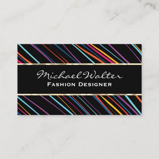 金ゴールドトリム | カラフル線スタイリッシュ名名刺 名刺 (正面)
