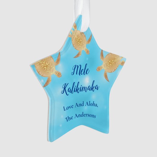 金ゴールドトルズメレカリキマカハワイアンクリスマス オーナメント (正面)