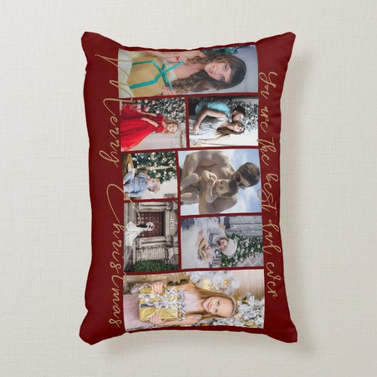 金ゴールドトレンディーファミリーメリークリスマスフォトコラージュ アクセントクッション (正面(垂直))