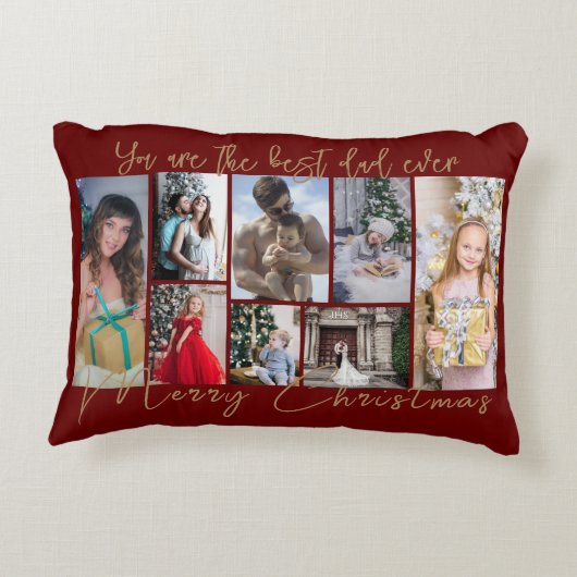 金ゴールドトレンディーファミリーメリークリスマスフォトコラージュ アクセントクッション (裏面)